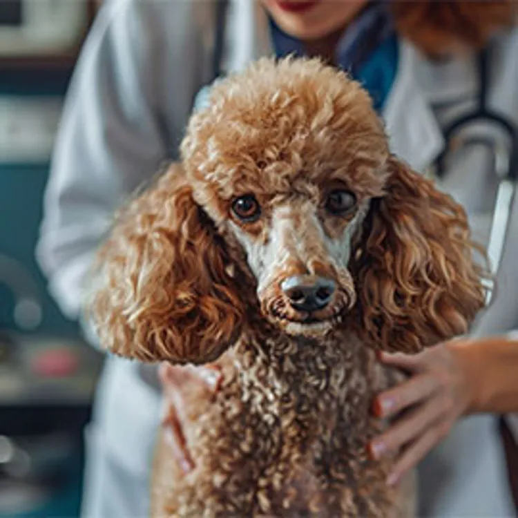 a pet dog being checked by a veterinarian