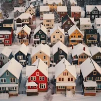 snow-covered rows of houses