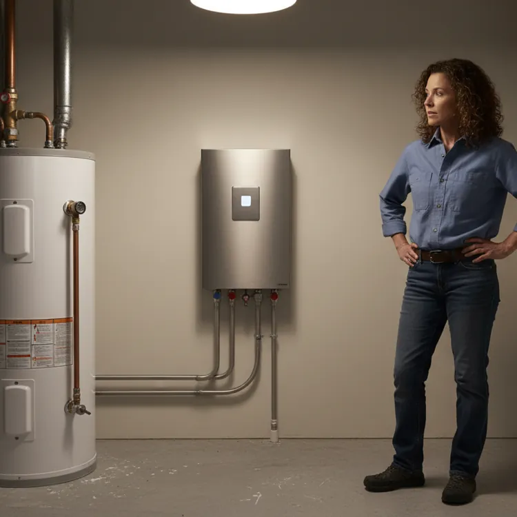 Comparing traditional and tankless water heaters for home energy savings.