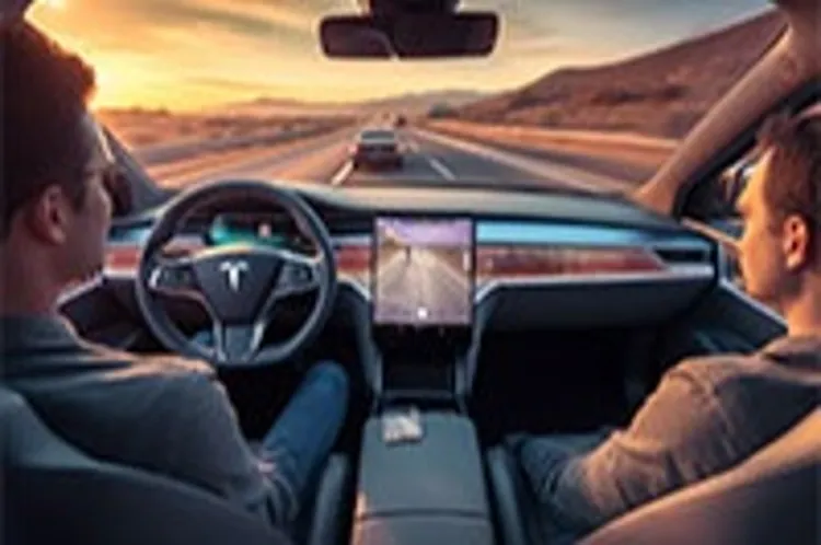 self-driving car on a highway with passengers