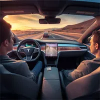 self-driving car on a highway with passengers