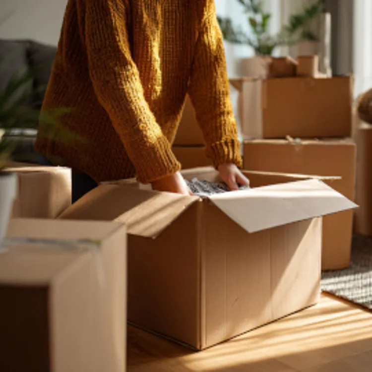person packing belongings into a box