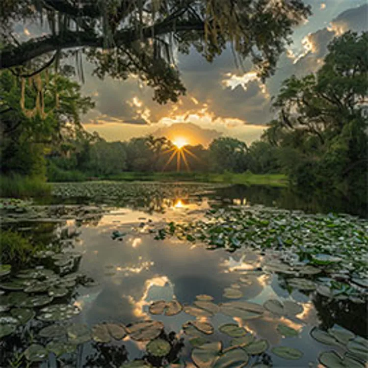 wetlands of Louisiana at sunset