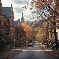 Massachusetts city street in a residential area