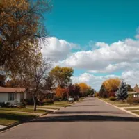 empty neighborhood street in autumn