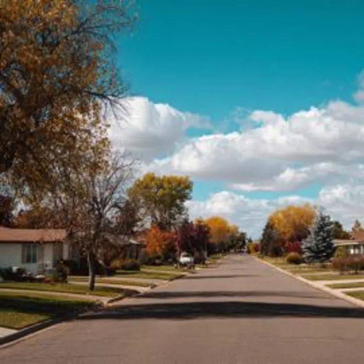 empty neighborhood street in autumn