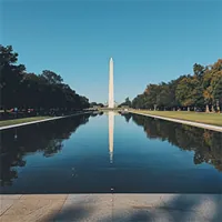 Lincoln Memorial Reflecting Pool in the foreground reflecting the Washington Memorial in the background