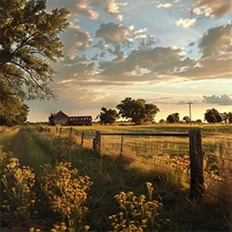 view of an oklahoma farm land with a home in the distance