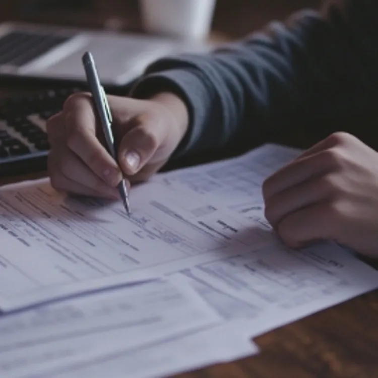 a person writing on a tax form