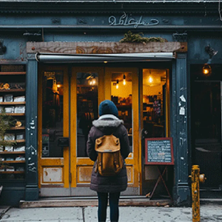 woman looking at store facade