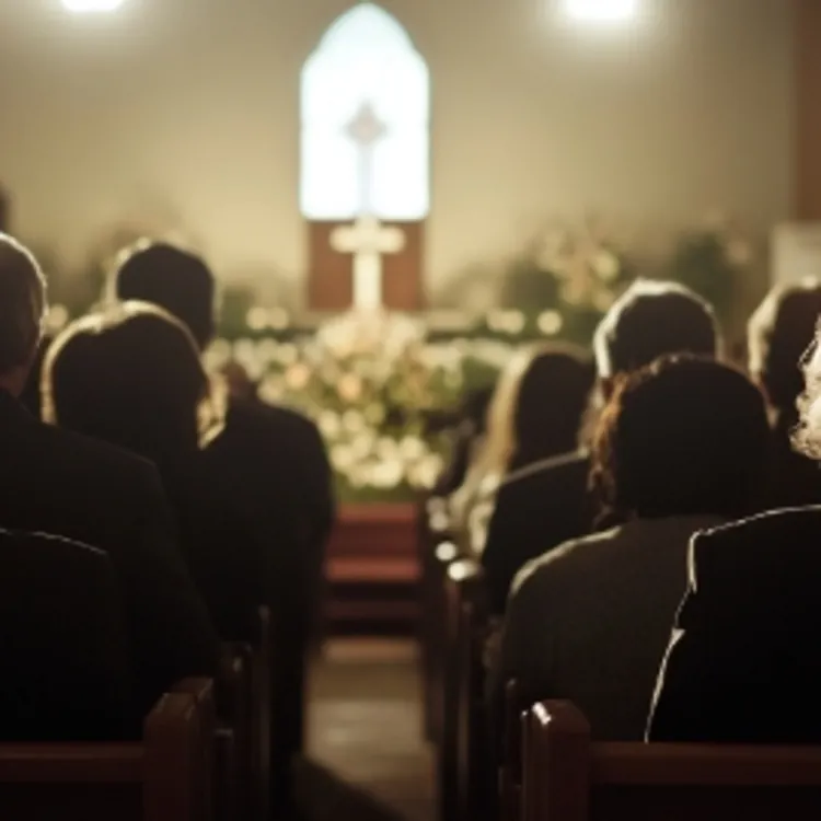 rear view of mourners at a funeral
