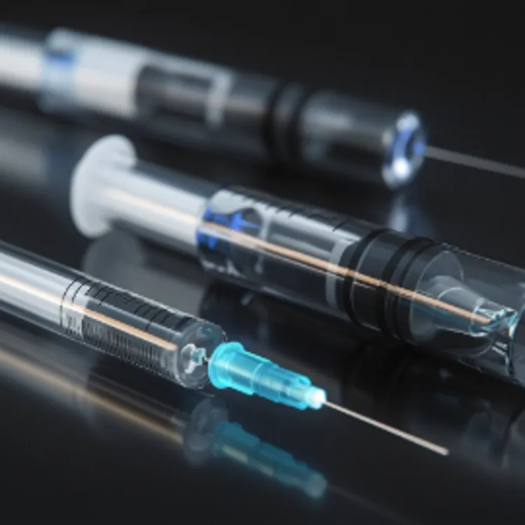 three different syringes filled with liquid