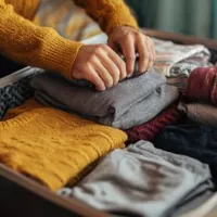 a person packing clothes into a suitcase