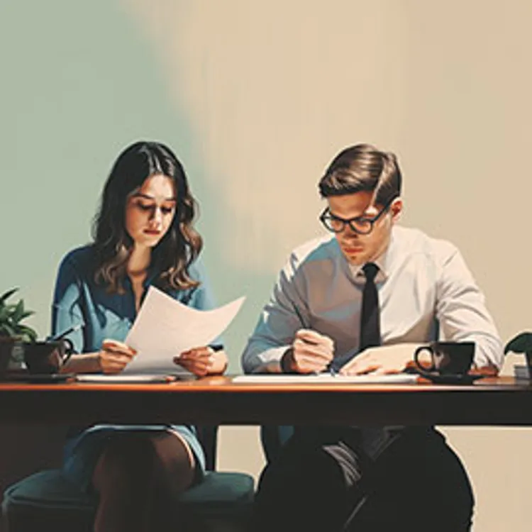 woman and man reviewing documents