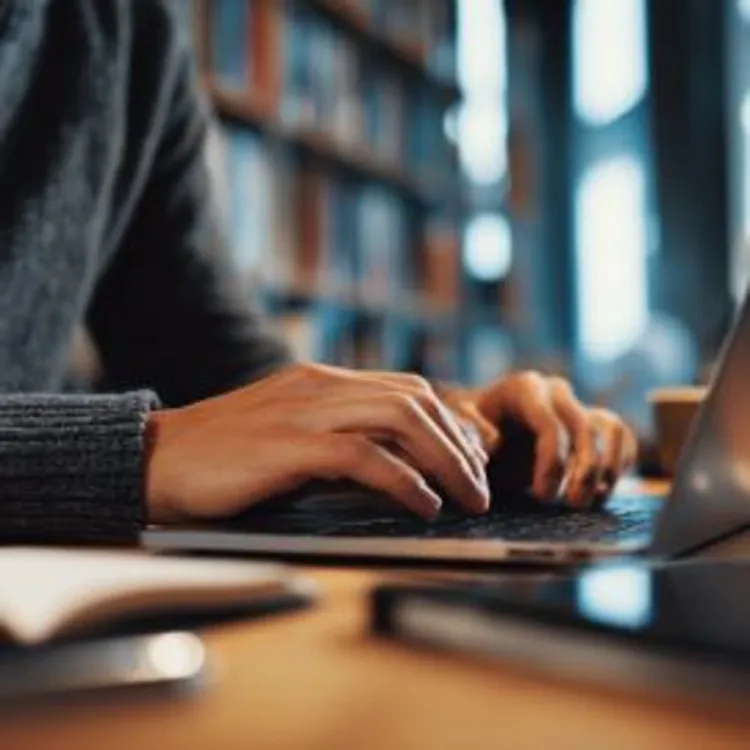 a man seated and entering text on his laptop