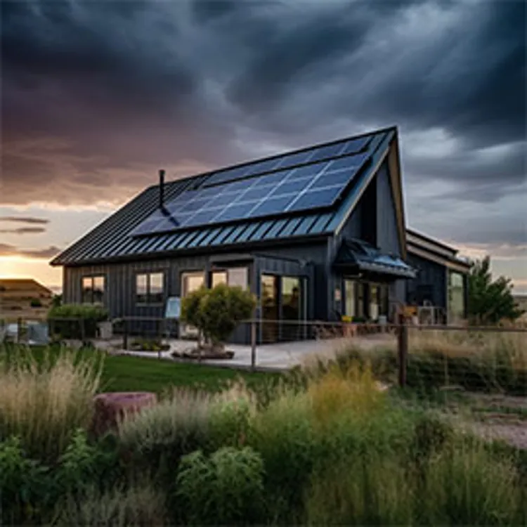 solar panels installed on a tall slanted rooftop of a home