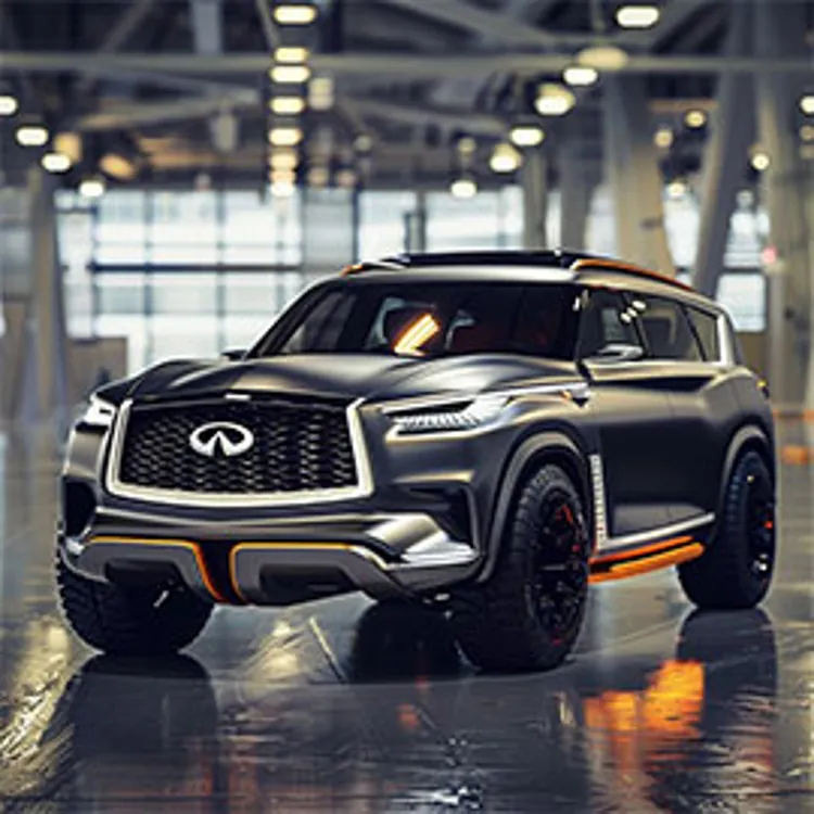 an infiniti car parked inside a building