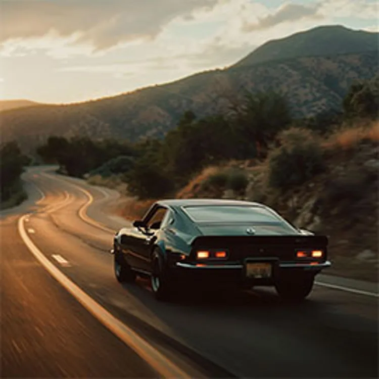 black car driving on road