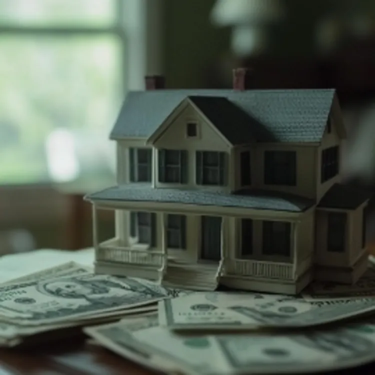 a model house and play money on a table