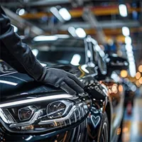 gloved hand on the hood of a car