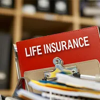 red file with the label life insurance raised from a box of other files