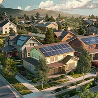 view of houses with solar panels in a neighborhood
