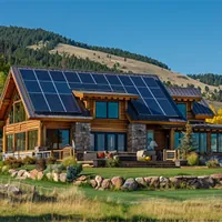 montana home with solar panels on the rooftop located near a mountain