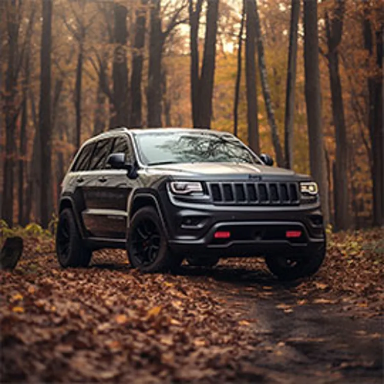 jeep grand cherokee parked beside a row of trees