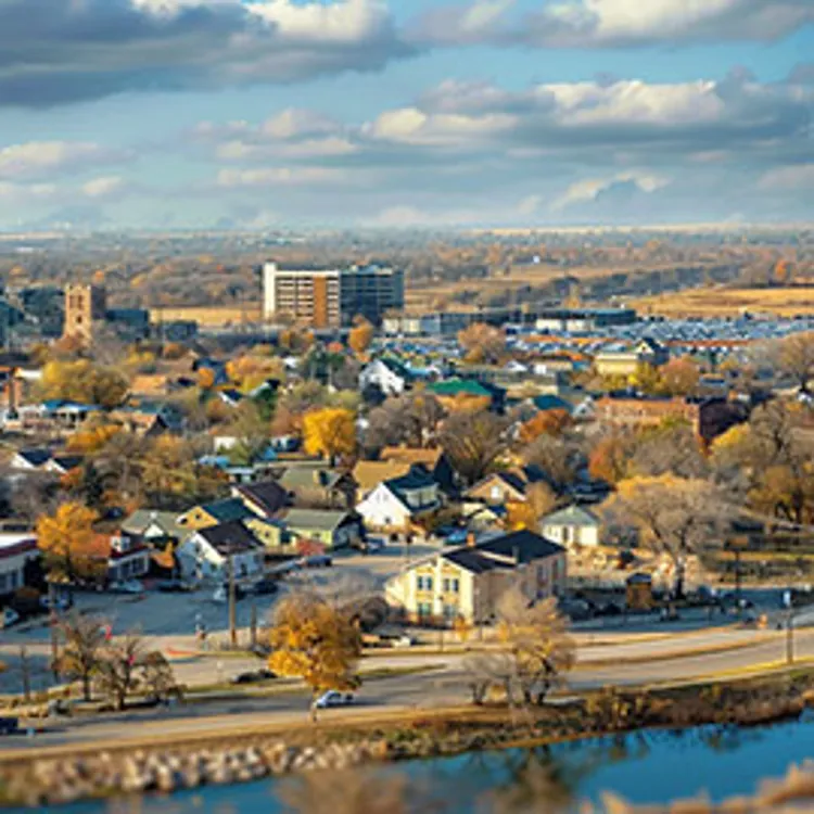 view of town with roads and buildings
