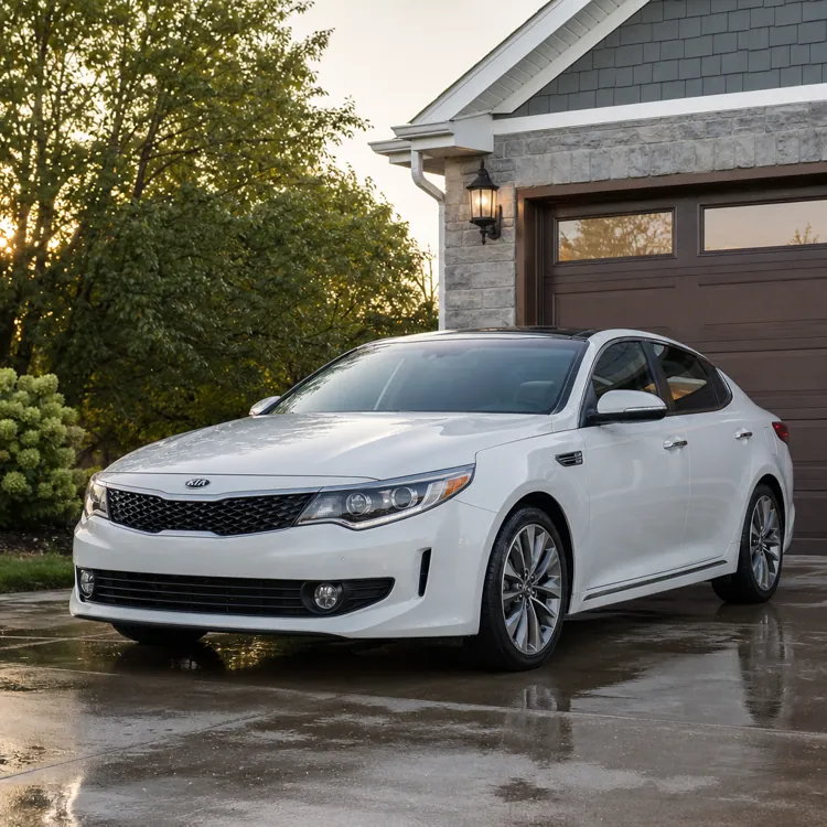A white sedan parked outside a home highlights everyday car ownership concerns.