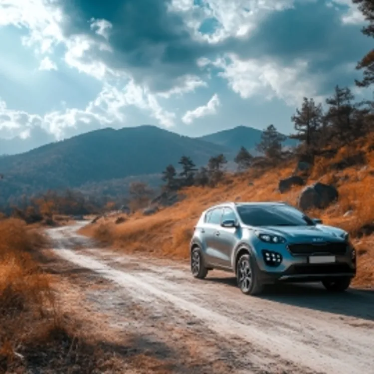 a Kia Sportage on a dirt road