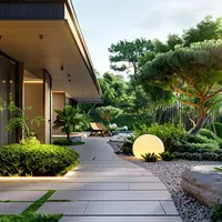 a landscaped garden of a modern house