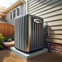 standard sized lennox air conditioning unit installed at the side of a house