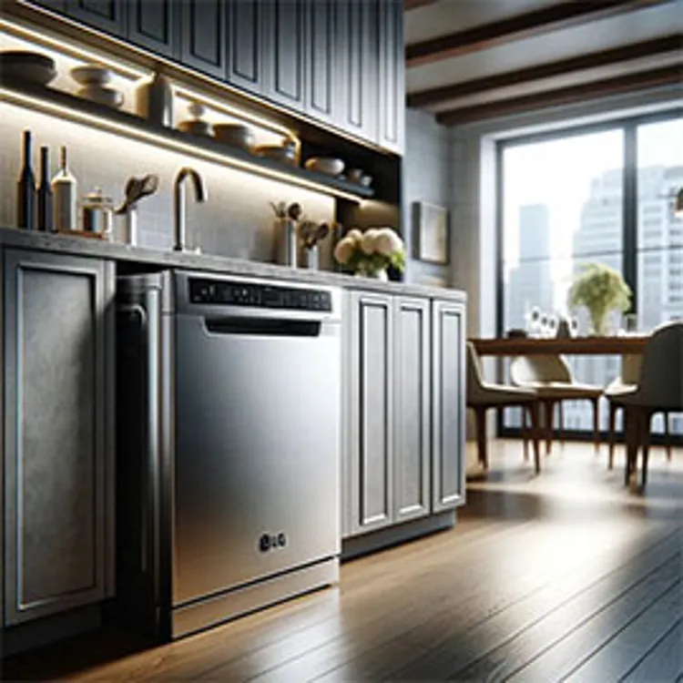 stainless steel lg dishwasher in a home kitchen