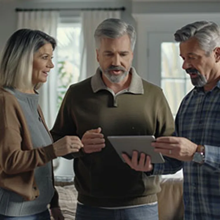 insurance agent presenting to middle-aged couple