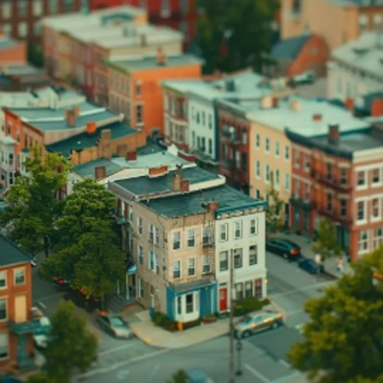 aerial view of a downtown residential area