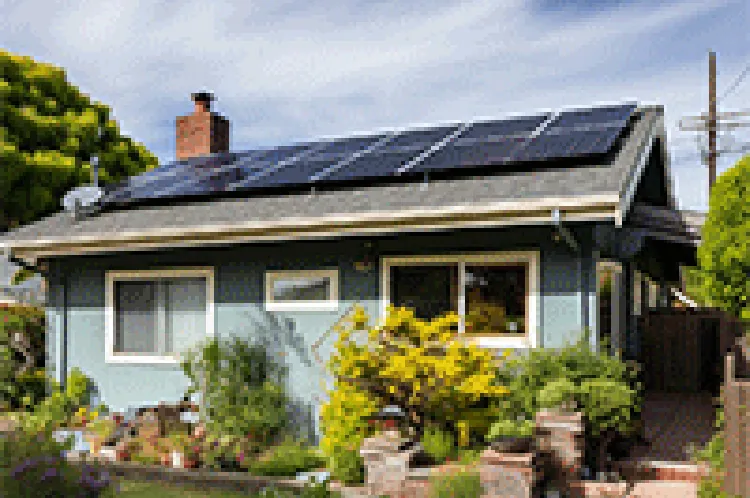 house and garden with solar panels