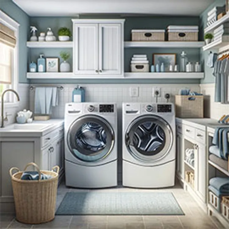 maytag dryer beside a washer in a home laundry room