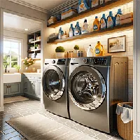 front-load washer and dryer in laundry room