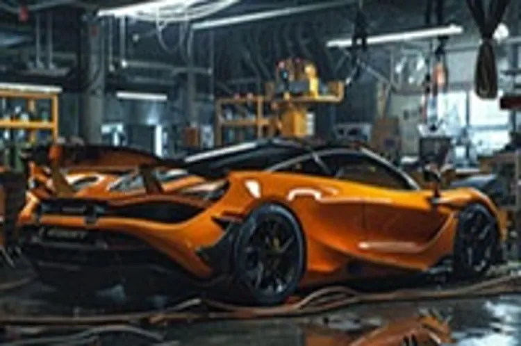 orange mclaren in an auto repair shop