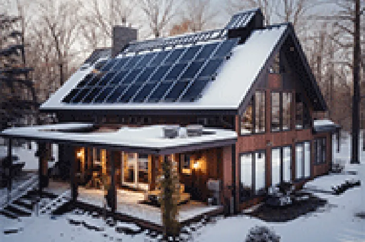 house with solar panels in the wintertime