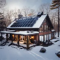 house with solar panels in the wintertime
