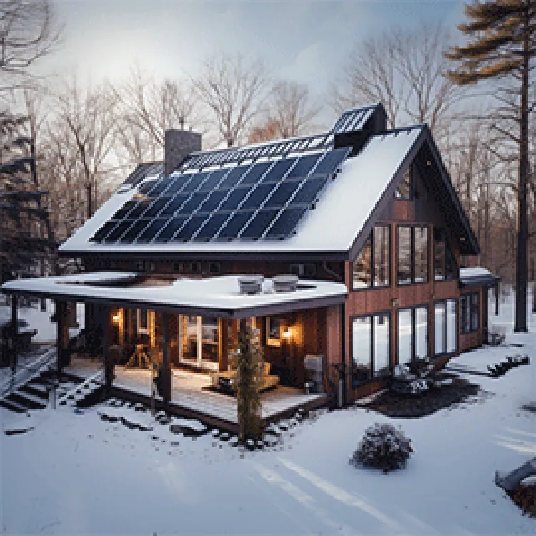 house with solar panels in the wintertime