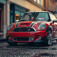 red mini cooper parked by the roadside