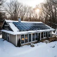 home with solar panels in winter