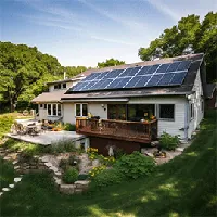 modest house with solar panels