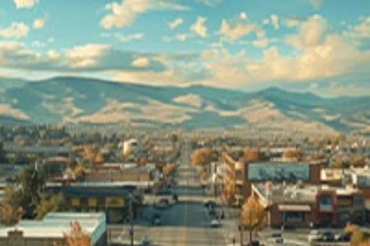 main street in a small Montana town near the mountains