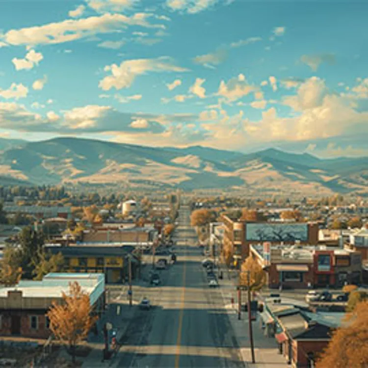 main street in a small Montana town near the mountains