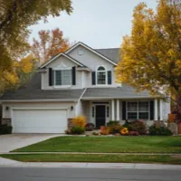 a house with a driveway and front lawn