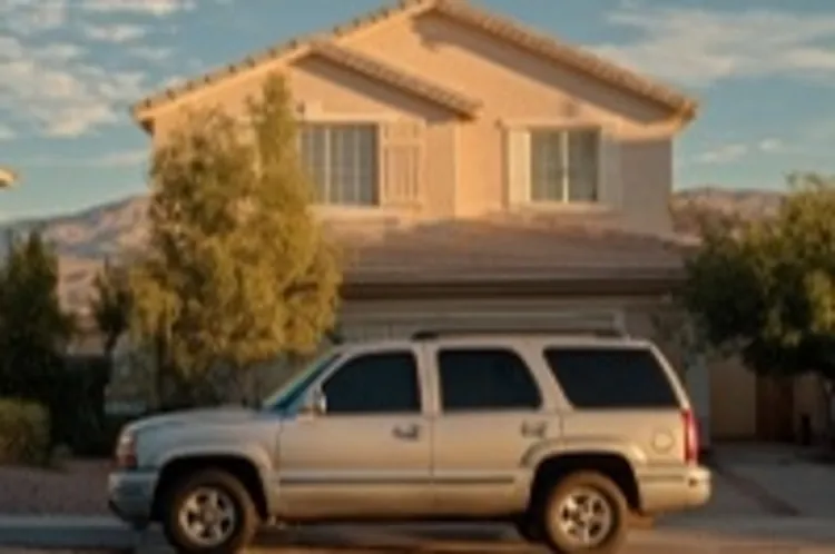 an SUV parked in front of a house